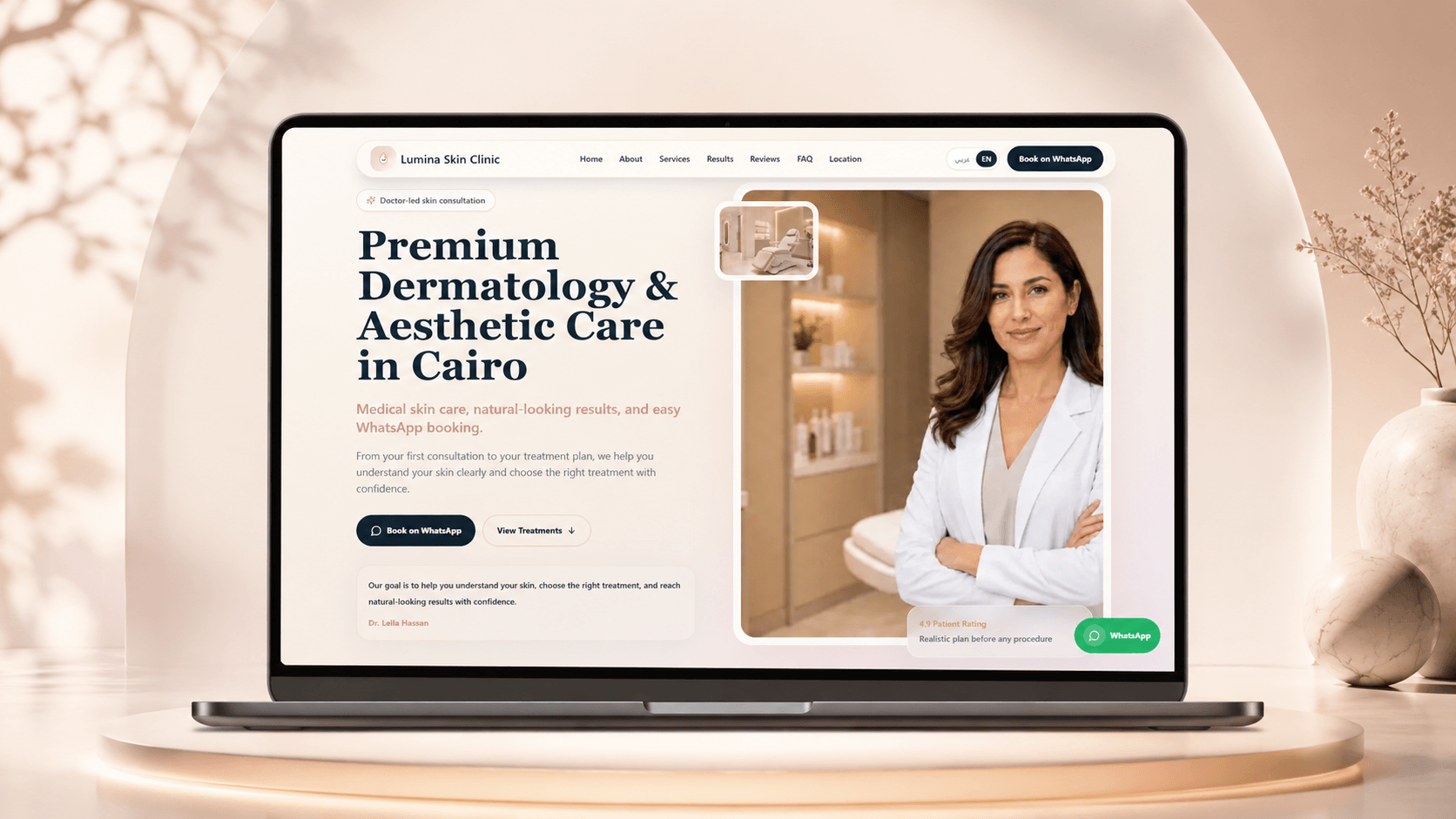 Lumina Skin Clinic desktop website mockup